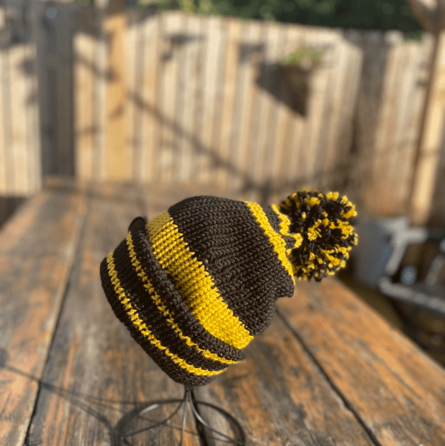 Funky Chunky Bobble Hat - Black & Mustard Gold - Handmade in Scotland
