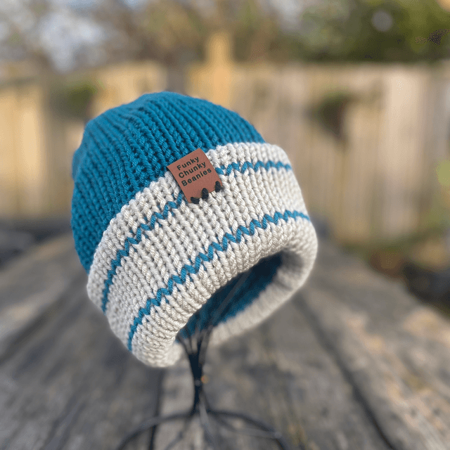 Funky Chunky Beanie - Sea Green and Cream - Handmade in Scotland