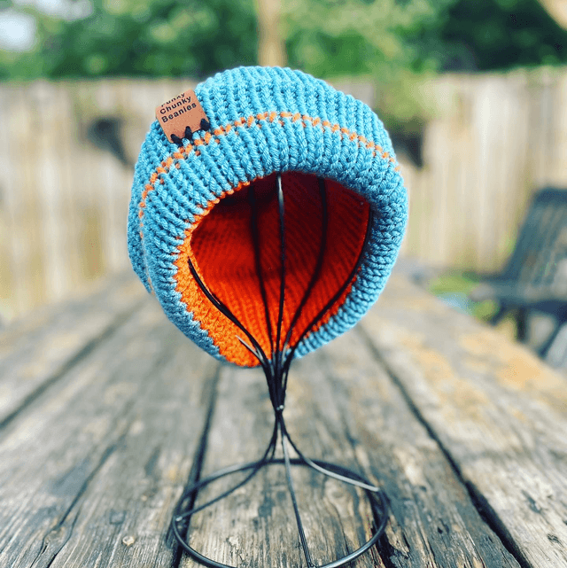 Funky Chunky Bobble Hat - Aqua &amp; Orange – Handmade in Scotland