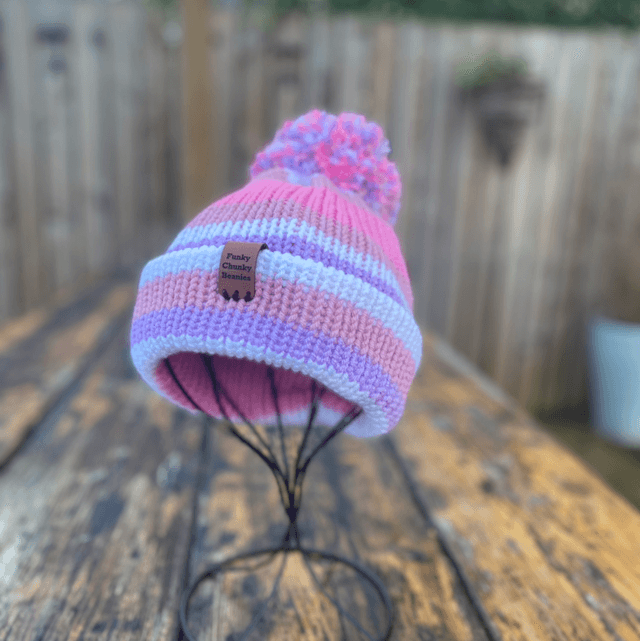 Tweenie Beanie. CUSTOM. White, pink and rose 